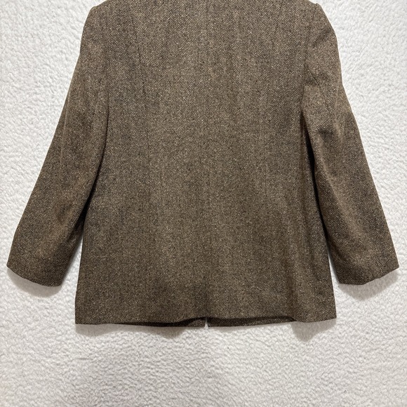 VTG Talbots Jacket Womens 10P Brown Long Sleeve Herringbone Faux Fur Collar RARE - Picture 10 of 14